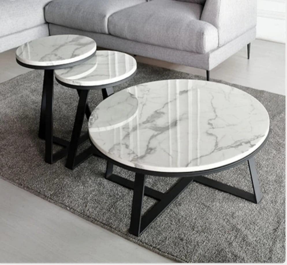 HOMEROX Ambriz Marble Centre Table Round Frame for Living Room Bedroom White Black