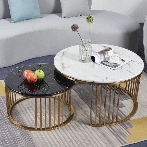 homerox jackcob Metal and Marble Centre/Nesting/Coffe Table Set of 2 for Living Room - Gold