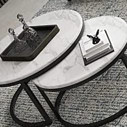 homerox Flack Metal and Marble Centre/Nesting/Coffe Table Set of 2 for Living Room (Black)