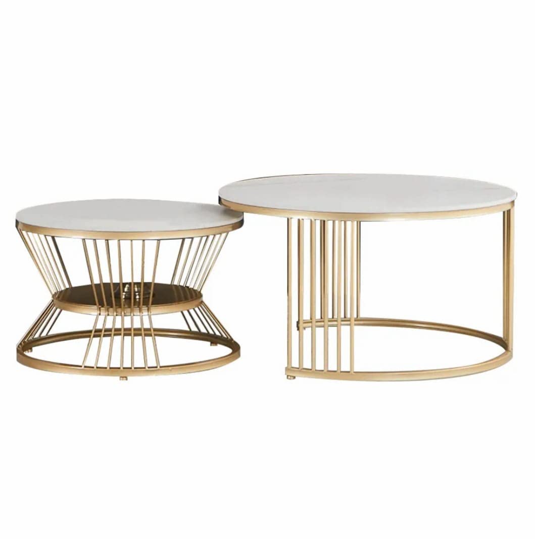 HOMEROX Martin Metal and Marble Centre/Nesting/Coffe Table Set of 2 for Living Room