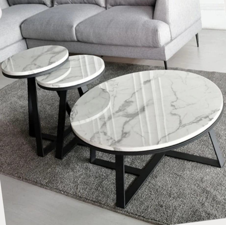 HOMEROX Ambriz Marble Centre Table Round Frame for Living Room Bedroom White Black