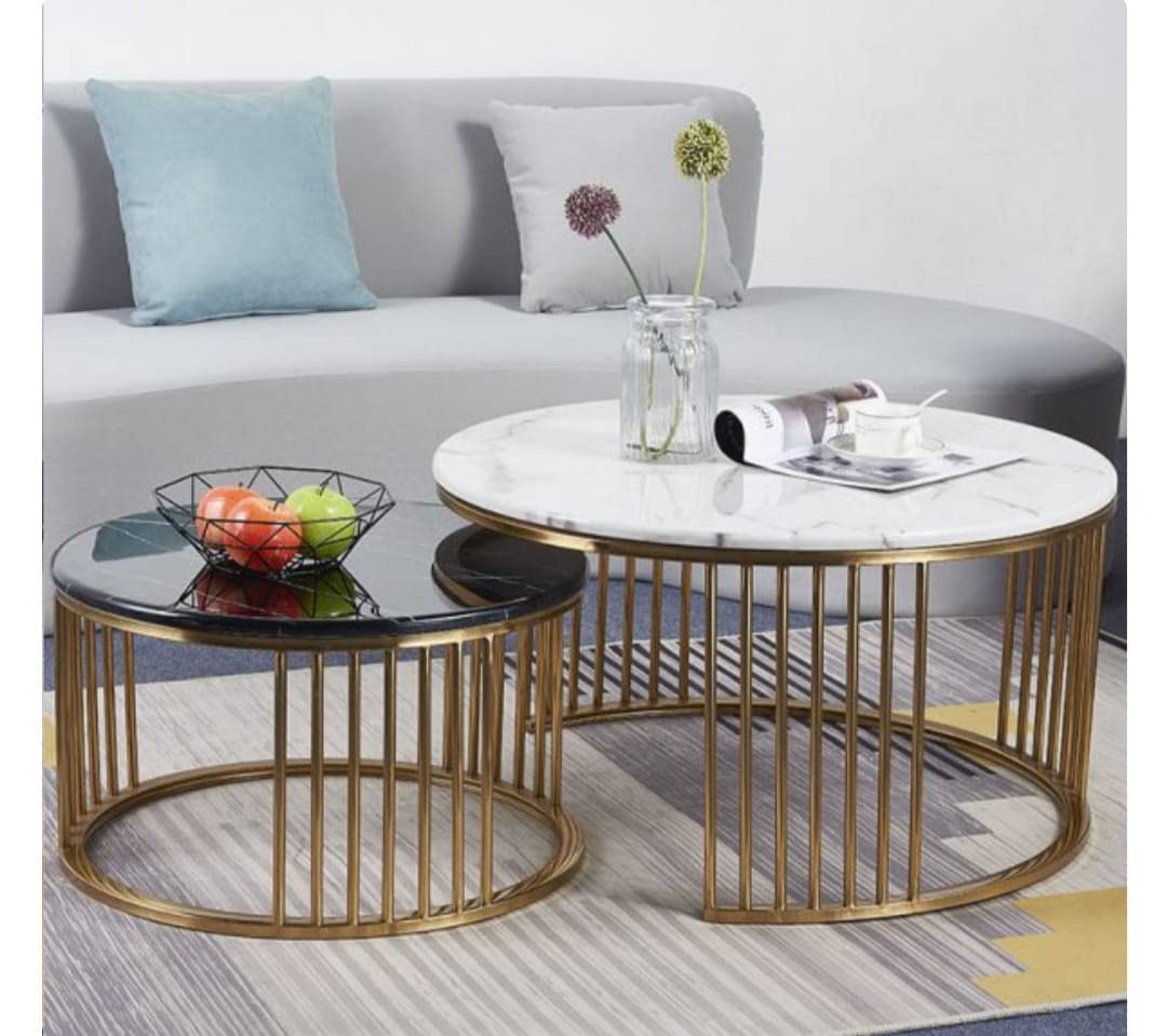 homerox jackcob Metal and Marble Centre/Nesting/Coffe Table Set of 2 for Living Room - Gold